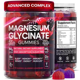 Magnesium Glycinate Gummies for Adults Chewable Magnesium Glycinate 400mg with Magnesium Malate Taurine Sugar Free Magnesium Wellness Support and